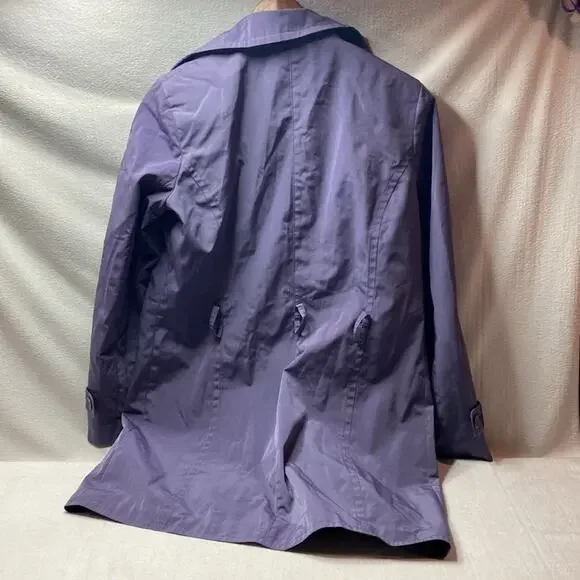 London Fog Long button front belted purple trench coat size small - Picture 2 of 4
